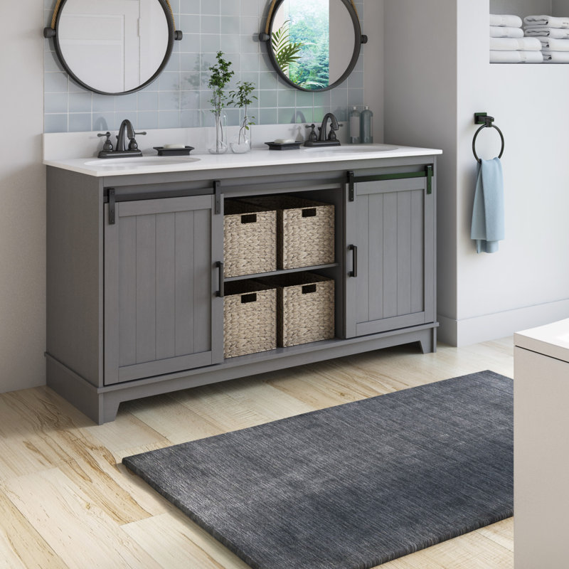 Gracie Oaks Trogdon Sliding Barn Door 60" Double Bathroom Vanity Set